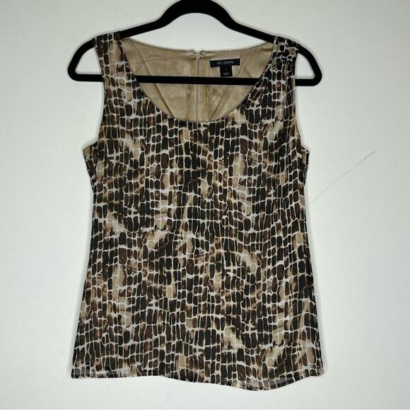 St. John Animal Print Sleeveless Tank Top Blouse 100% Silk Tan Cheetah Leopard - Picture 1 of 6
